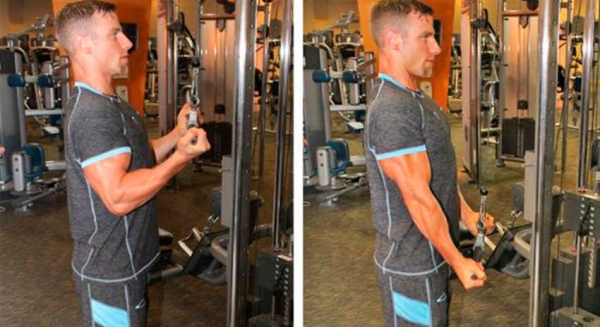 Разгибание рук с верхнего блока хватом снизу